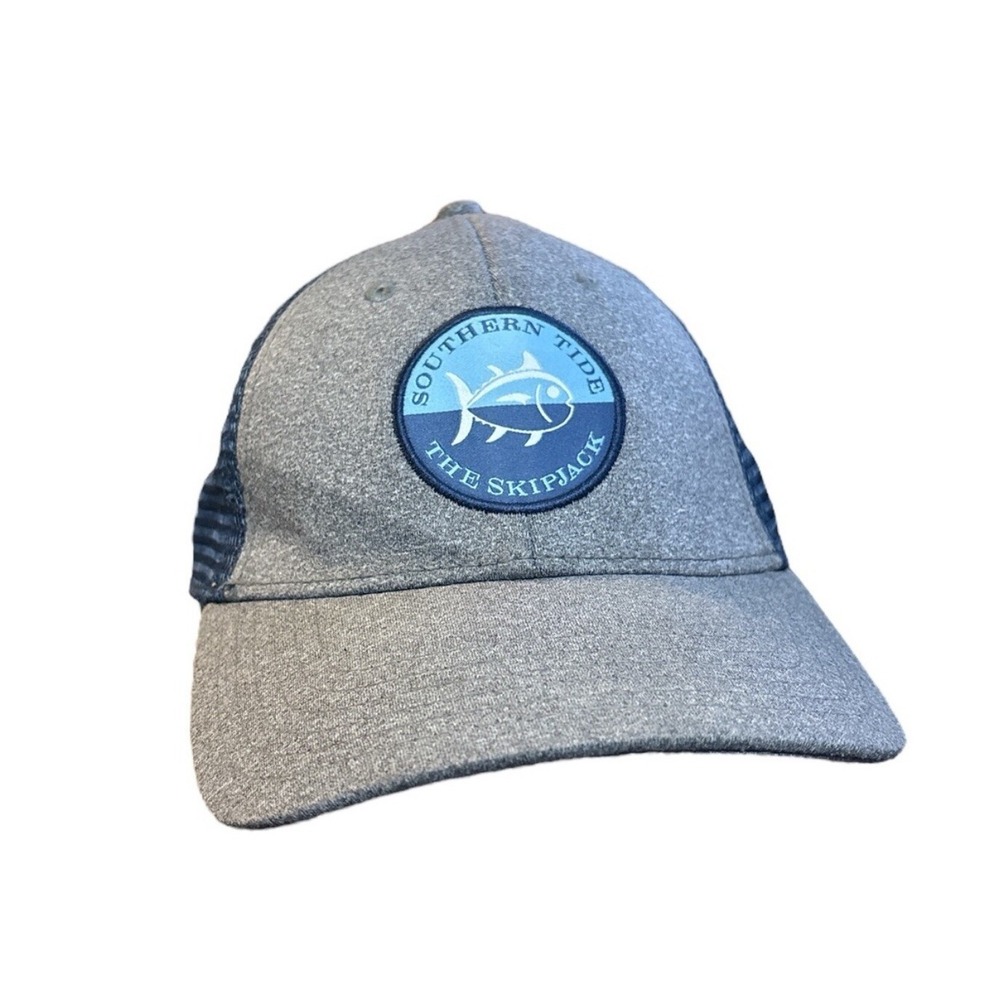 Southern Tide Mens Skipjack Trucker Hat‎ Heather Grey Navy Blue Snapback Cap